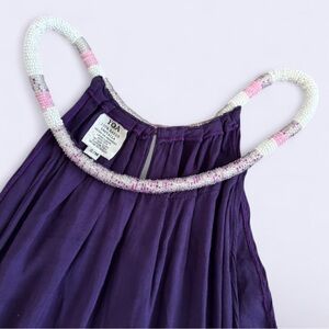 Vintage Y2K YOA Beaded Neckline Purple Mini Dress Rayon XS S